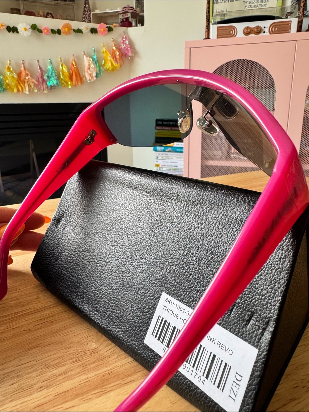 DEZI Shield Sunglasses in Pink with Mirrored Lenses - Picture 5 of 8